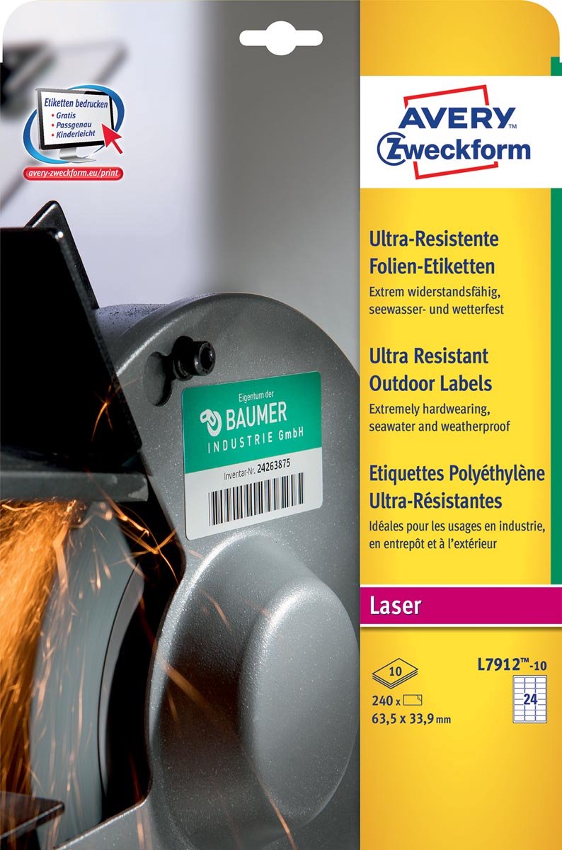 Avery ultra resistente etiketten voor buiten ft 63,5 x 33,9 mm (b x h), doos van 240 etiketten 40 stuks