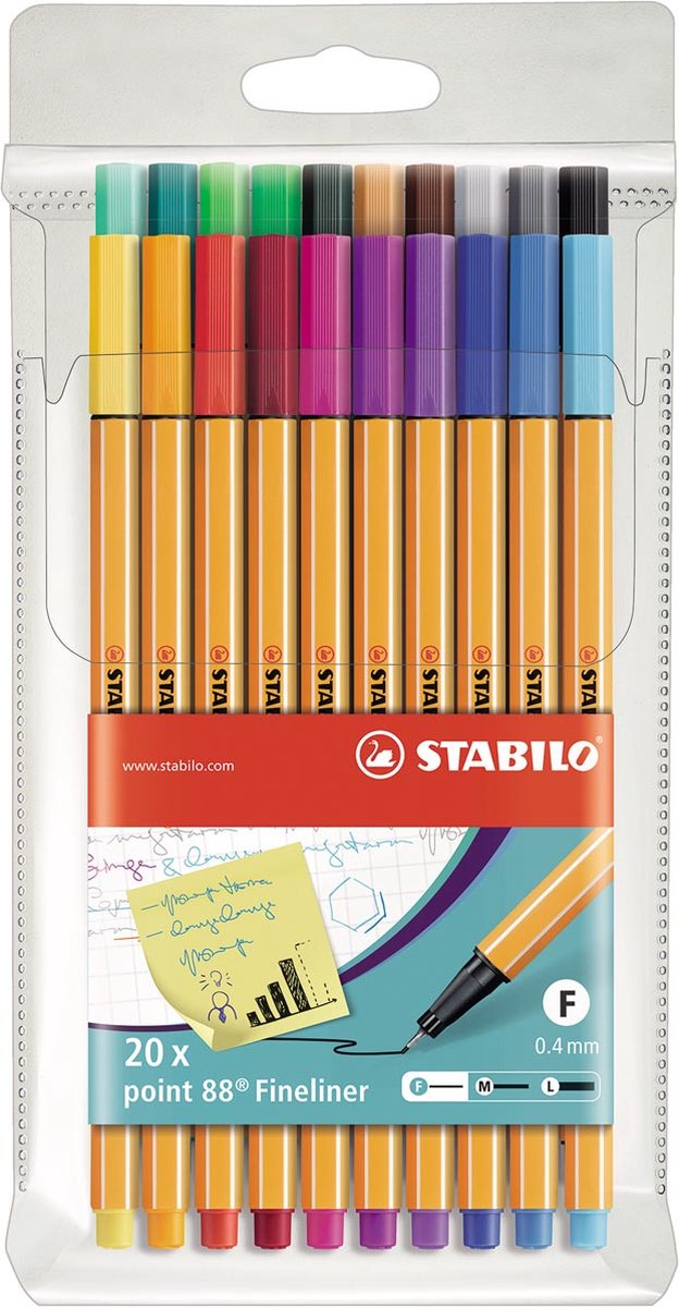 STABILO point 88 fineliner, etui van 20 stuks in geassorteerde kleuren 5 stuks