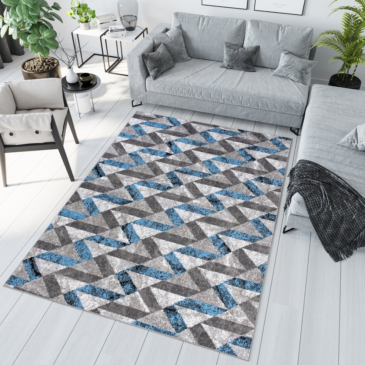 Tapiso Maya Vloerkleed Grijs Woonkamer Abstract Blauw Tapijt Maat- 160x230