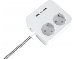 Durata - Bureaulader - 2 USB A - 1 USB C - 2 Stopcontact - 3 in 1 - Stekkerdoos - Telefoonlader - Thuis adapter - wit