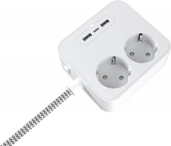 Durata - Bureaulader - 2 USB A - 1 USB C - 2 Stopcontact - 3 in 1 - Stekkerdoos - Telefoonlader - Thuis adapter - wit