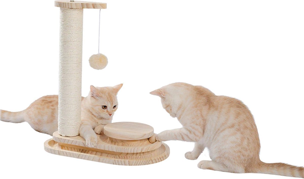 Polaza®️ Kat Krabpaal Met Interactief Speelgoed - Voor Katten - Kattenspeelgoed - Kattenspeeltje - Huisdier Accessoires - Hout & Sisal
