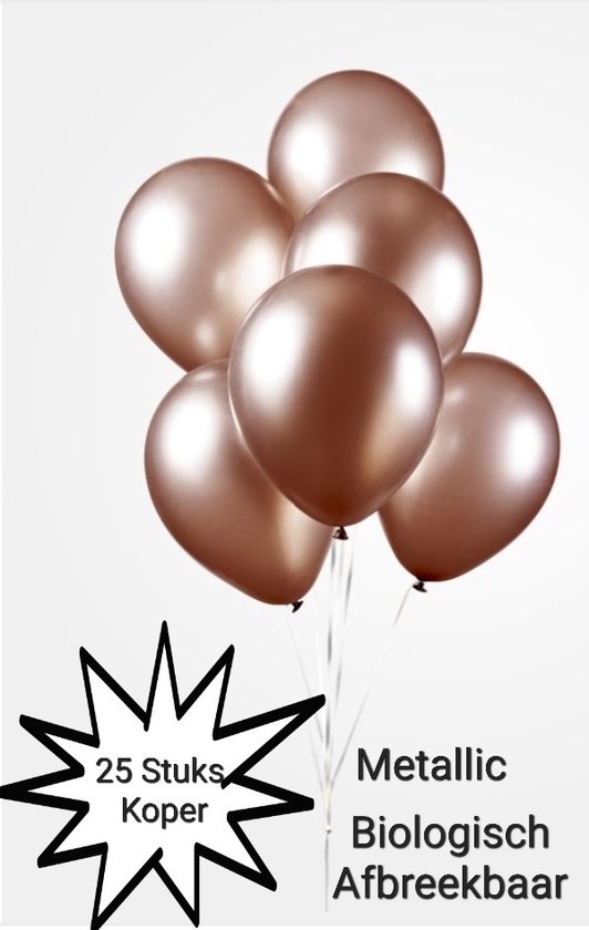 25 stuks Metallic Ballonnen Koper , 100 % Biologisch afbreekbaar, Verjaardag, Thema feest. Huwelijk