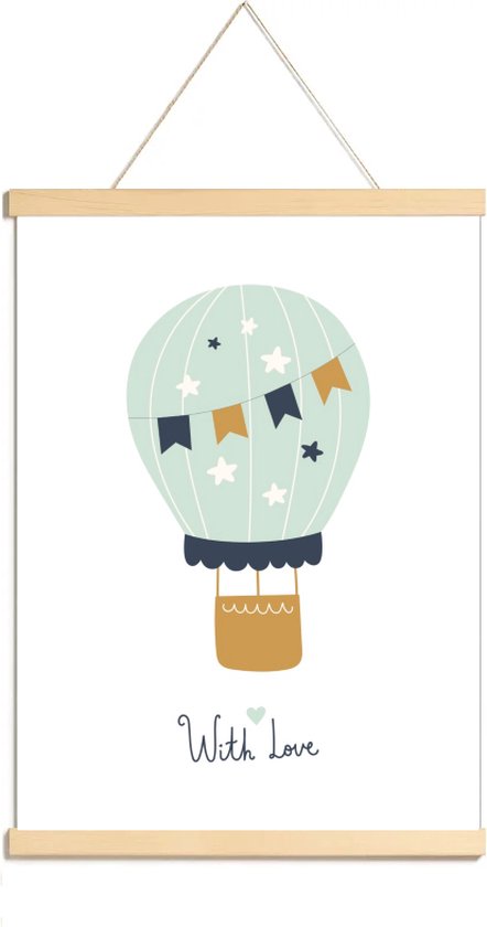 Happy Walls - Babykamer Poster Canvas - Blauwe Luchtballon - A3