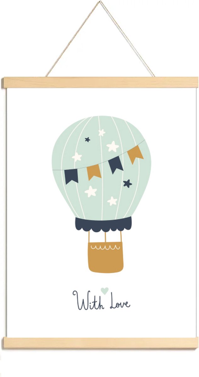 Goedkoopste Happy Walls - Babykamer Poster Canvas - Blauwe Luchtballon - A3
