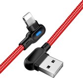 1m 3A USB-A naar Lightning Weave/Nylon Style Dubbele Elleboog Data Sync/Oplaadkabel (Rood/Zwart)