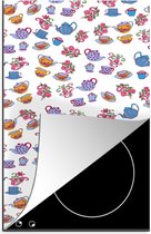 KitchenYeah® Inductie beschermer 30x52 cm - Patronen - Thee - Rozen - Theepot - Kookplaataccessoires - Afdekplaat voor kookplaat - Inductiebeschermer - Inductiemat - Inductieplaat mat