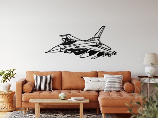 Wanddecoratie | Straaljager  / Fighter Jet | Metal - Wall Art | Muurdecoratie | Woonkamer |Zwart| 60x31cm