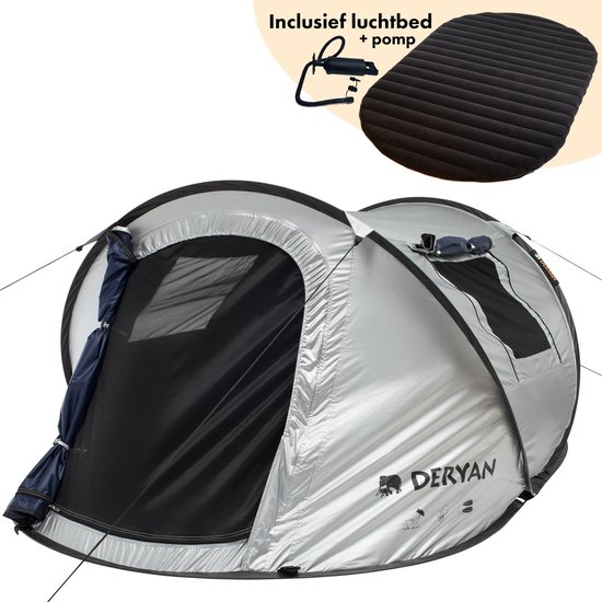 Deryan Dome Pop Up Tent - Luchtbed - Luchtpomp - 2 persoons - Zilver |  bol.com