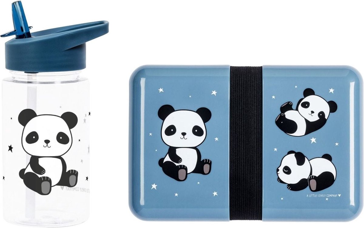 Combivoordeel; drinkfles en broodtrommel: Panda | A Little Lovely Company