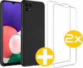 Hoesje en Screenprotector Combi Geschikt Voor Samsung Galaxy A22 5G - Zwarte Siliconen Hoesje + 2x Screenprotector