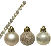 14x boules de Noël en plastique incassable champagne/beige 3 cm - brillant/mat/paillettes - Décorations de Noël