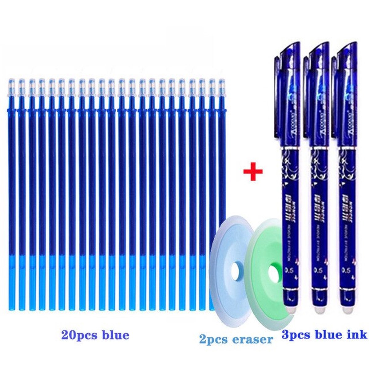 Uitwisbare pennen- 3 stuks-  Inclusief 22 refill- Uitwisbare pen- Erasable pen- Uitwisbaar- Uitgumbaar- Navul inkt- Rollerball pen- Gumbaar- Wisbaar- Uitwisbare inkt - shopgoed