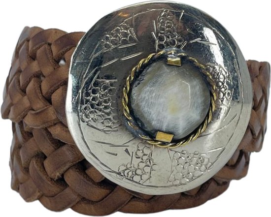 SOLAINE Riem Zwarte Leren Damesriem Met Een Ronde Gesp Met Monogram Brede Leren Riem Met Gesp