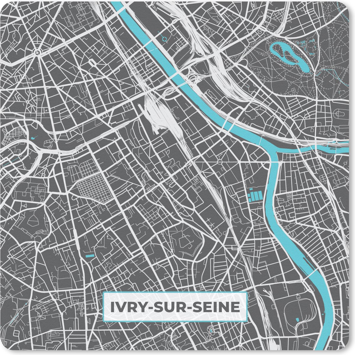 Muismat 20x20 cm - Mousepad Ivry-sur-Seine - Frankrijk - Kaart - Stadskaart - Plattegrond - Muismatten - Stadskaart
