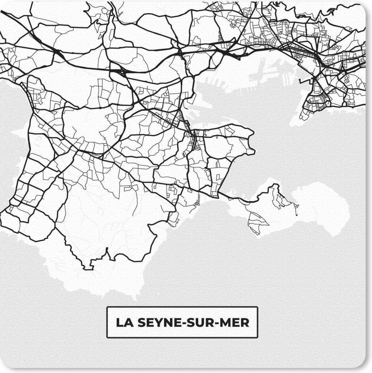 Muismat 20x20 cm - Mousepad Frankrijk - Kaart - Plattegrond - Stadskaart - La Seyne-sur-Mer - Zwart wit - Muismatten - Stadskaart