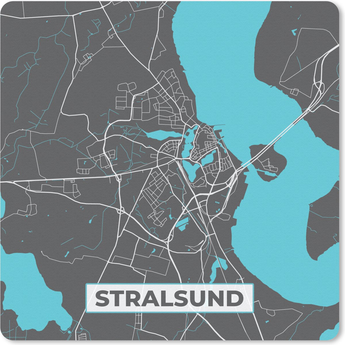 Muismat 30x30 cm - Mousepad Blauw – Duitsland – Plattegrond – Gold – Stadskaart – Kaart – Stralsund - Muismatten - Stadskaart