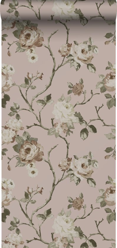 ESTAhome behang vintage bloemen oudroze - 53 cm x 10.05 m - 139407