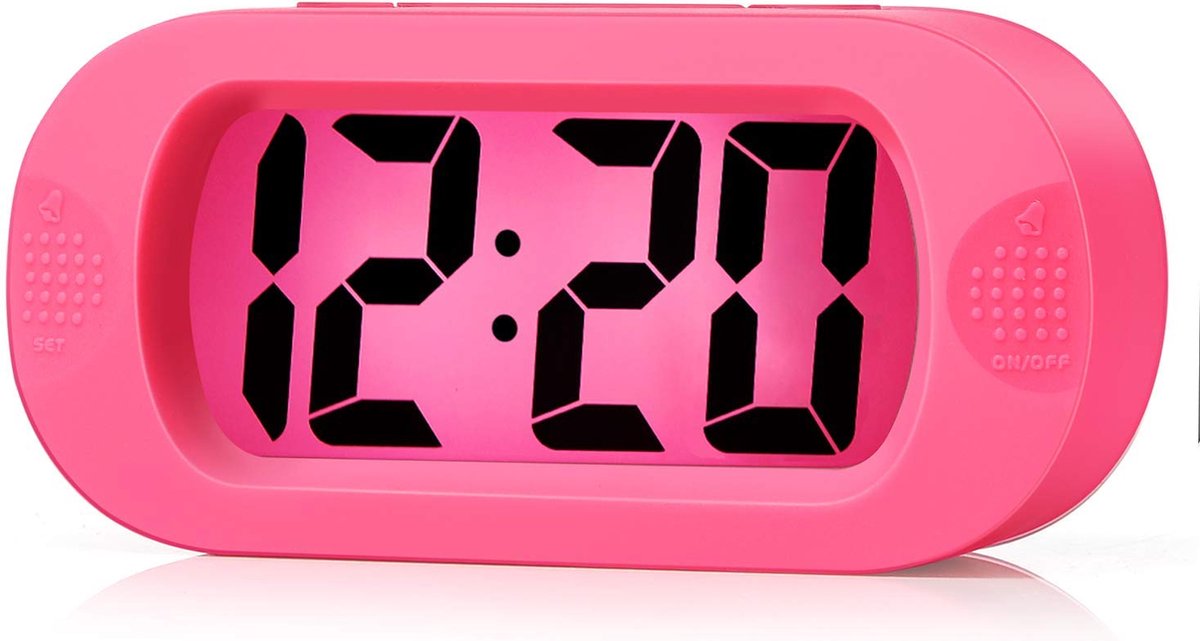 Digitale wekker 12 uurs am/pm - alarmklok met snooze en nachtlicht - roze