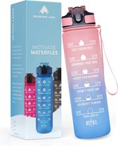 Mountain Lake™ Motivatie Waterfles – Motiverende Drinkfles met Tijdmarkering – Drinkbeker met Rietje - Bidon Volwassenen - 1 Liter