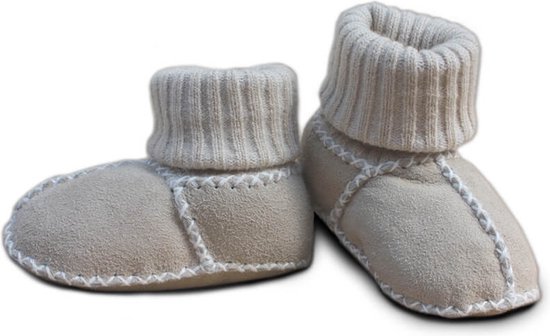 WOOOL® Schapenvacht Slofjes - Baby - Beige (20/21) 100% Echt Leer en Schapenwol - ECO+