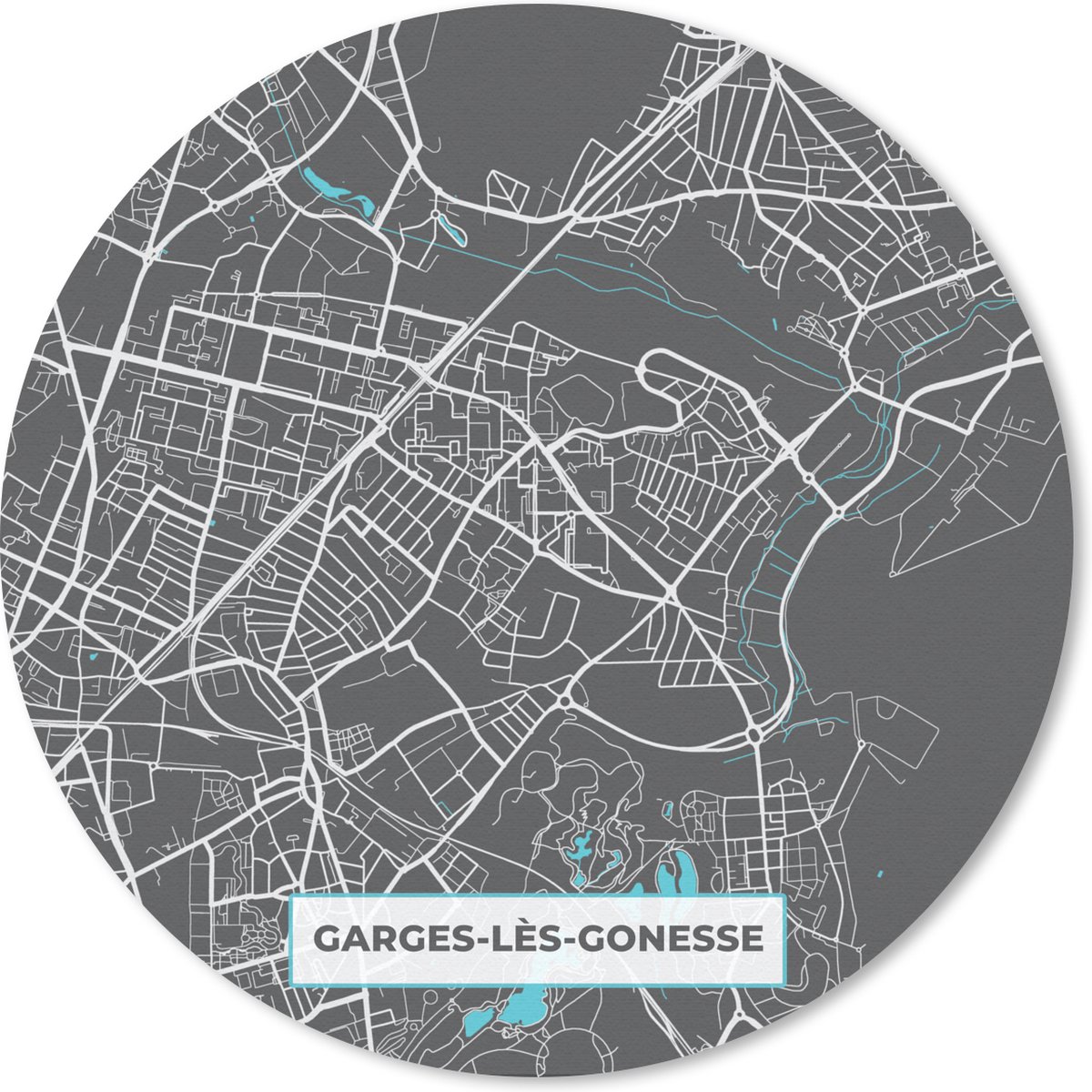 Muismat rond 50x50 cm - Mousepad Garges-lès-Connesse - Frankrijk - Plattegrond - Kaart - Stadskaart - Ronde muismatten - Stadskaart