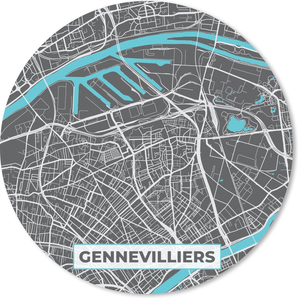 Muismat rond 20x20 cm - Mousepad Gennevilliers - Frankrijk - Stadskaart - Kaart - Plattegrond - Ronde muismatten - Stadskaart