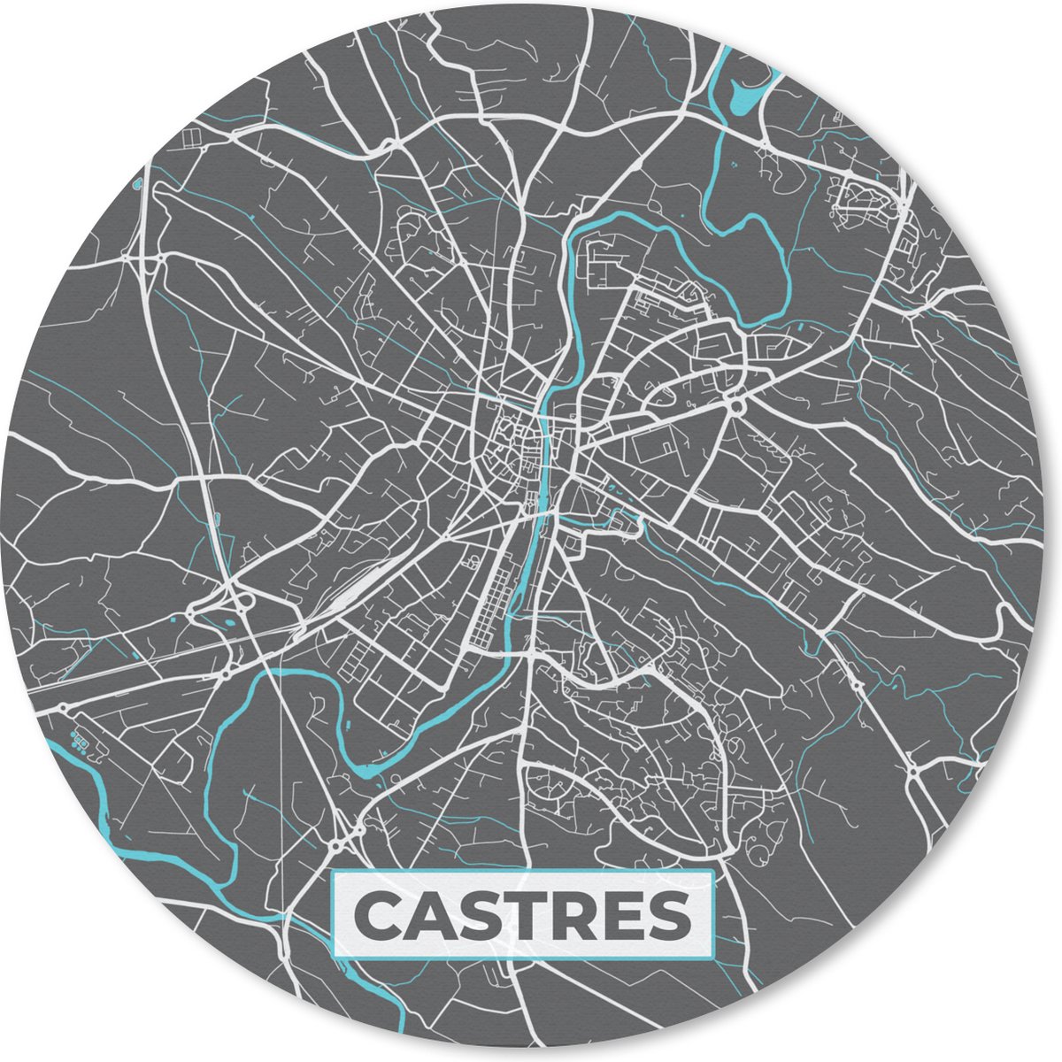 Muismat - Mousepad - Rond - Castres - Frankrijk - Stadskaart - Kaart - Plattegrond - 20x20 cm - Ronde muismat