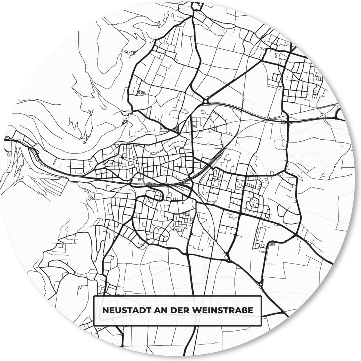 Muismat rond 40x40 cm - Mousepad Neustadt an der Weinstraße - Plattegrond - Kaart - Stadskaart - Ronde muismatten - Stadskaart