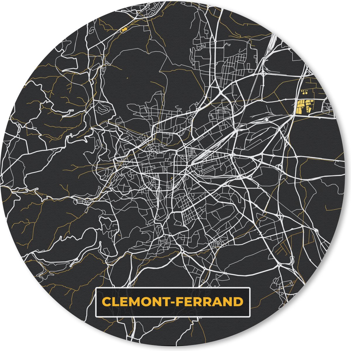 Muismat rond 20x20 cm - Mousepad Clemont-Ferrand – Plattegrond – Frankrijk – Kaart – Stadskaart - Ronde muismatten - Stadskaart