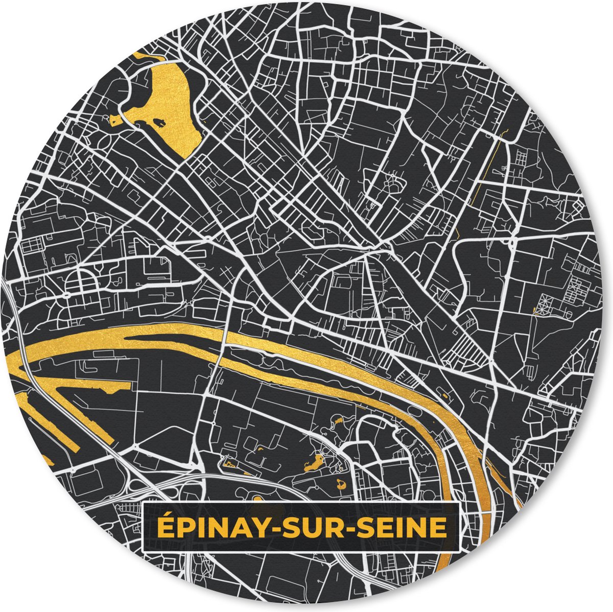 Muismat rond 30x30 cm - Mousepad Frankrijk – Épinay-sur-Seine – Stadskaart – Plattegrond – Kaart - Ronde muismatten - Stadskaart