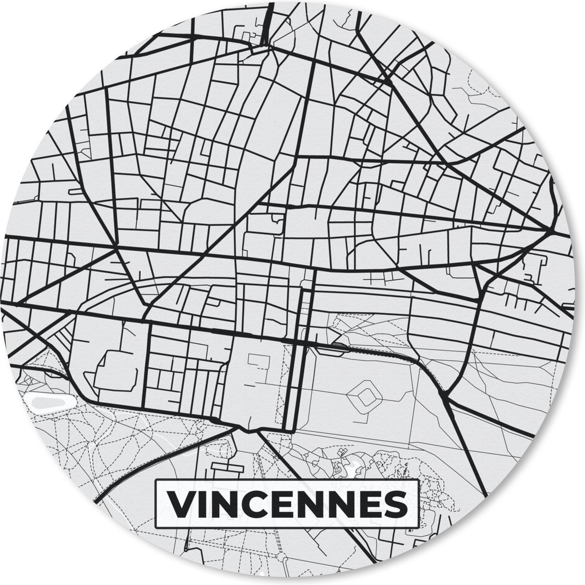 Muismat rond 50x50 cm - Mousepad Kaart – Stadskaart – Vincennes - Plattegrond – Frankrijk - Ronde muismatten - Stadskaart