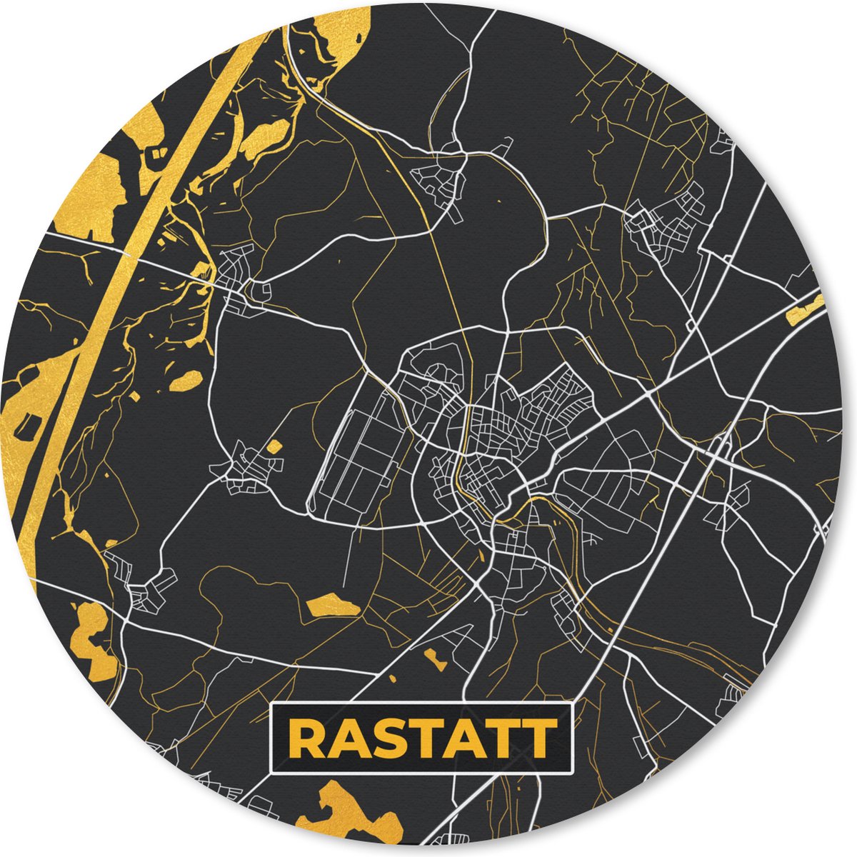 Muismat rond 40x40 cm - Mousepad Goud – Duitsland – Plattegrond – Gold – Stadskaart – Kaart – Rastatt - Ronde muismatten - Stadskaart