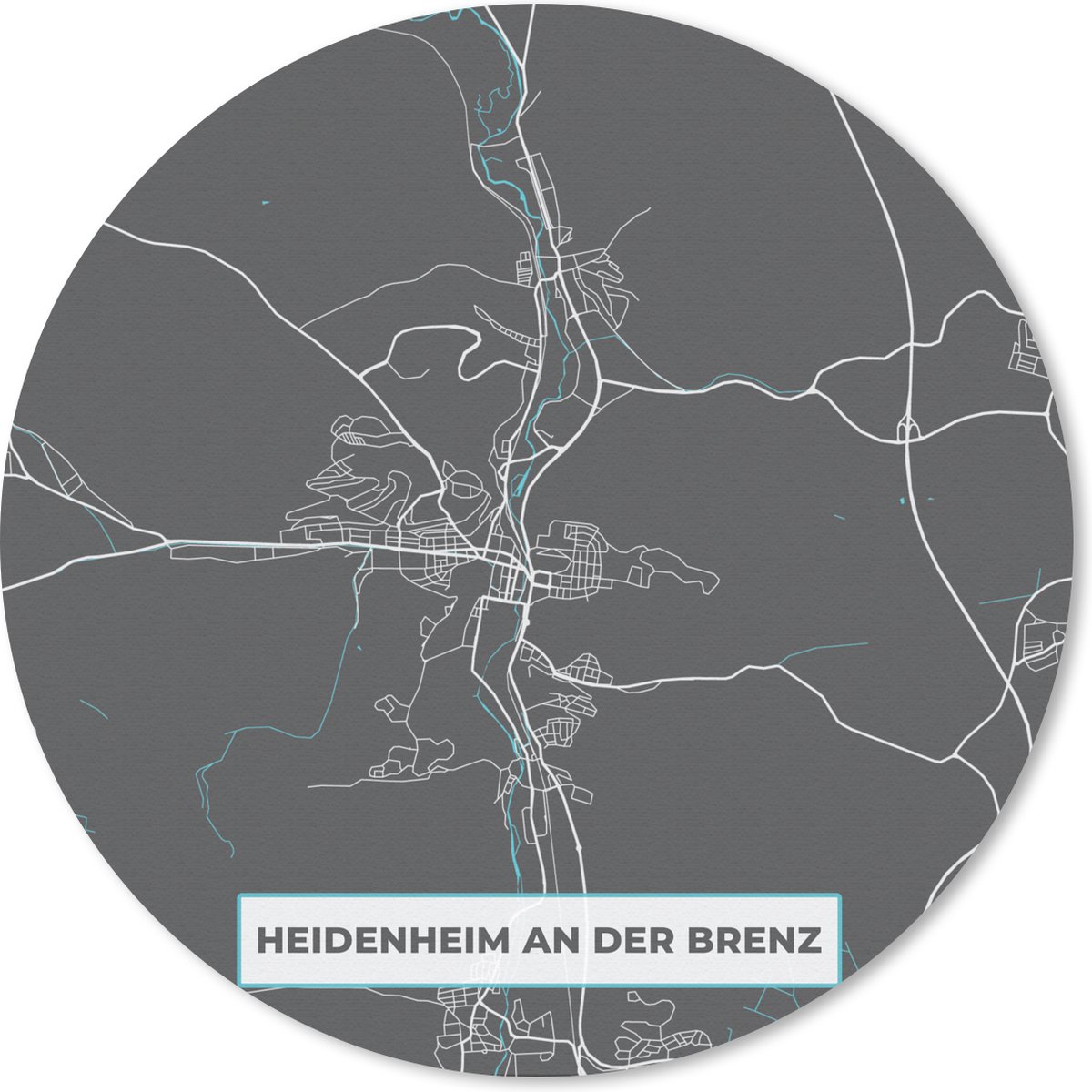 Muismat - Mousepad - Rond - Kaart – Plattegrond – Stadskaart – Heidenheim an der Brenz – Duitsland – Blauw - 40x40 cm - Ronde muismat
