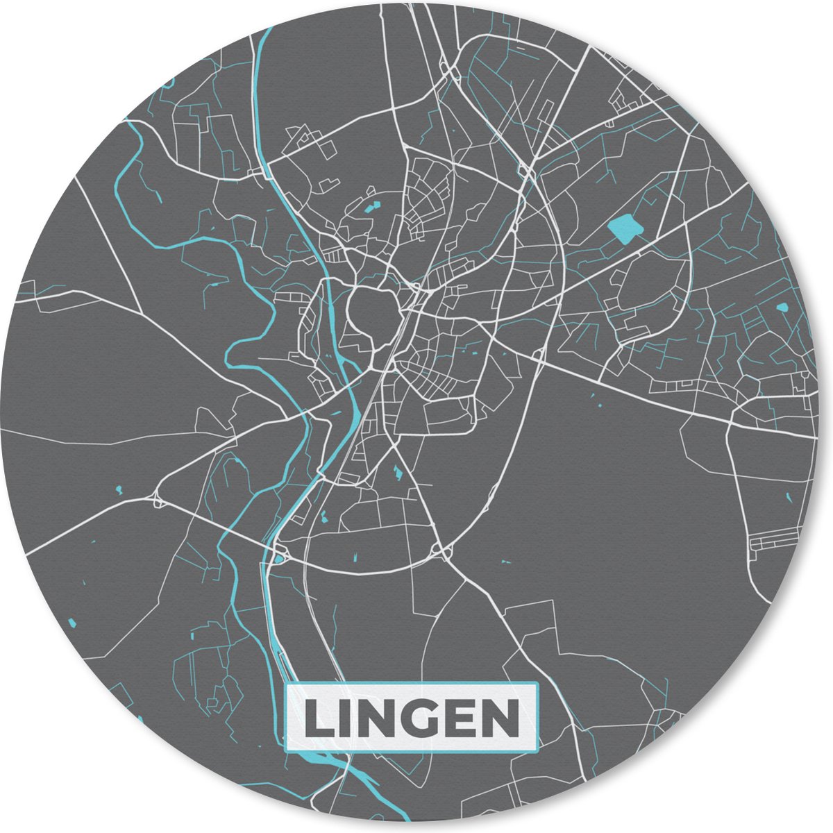 Muismat rond 30x30 cm - Mousepad Plattegrond – Lingen – Blauw – Stadskaart – Kaart - Duitsland - Ronde muismatten - Stadskaart