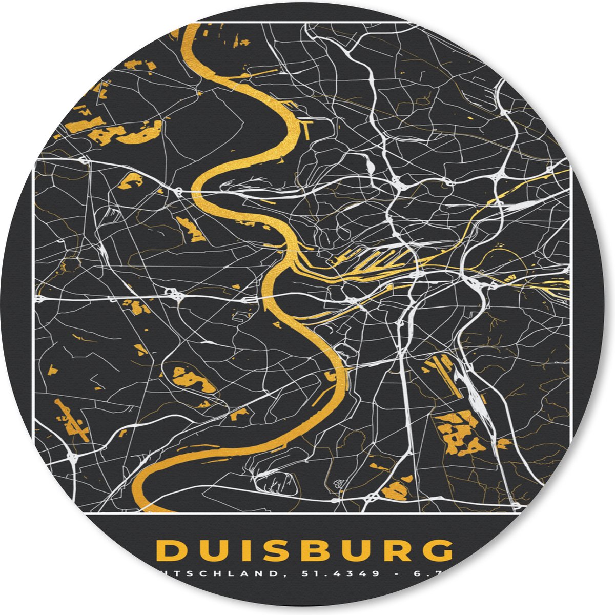 Muismat rond 20x20 cm - Mousepad Duisburg - Duitsland - Stadskaart - Kaart - Plattegrond - Goud - Ronde muismatten - Stadskaart