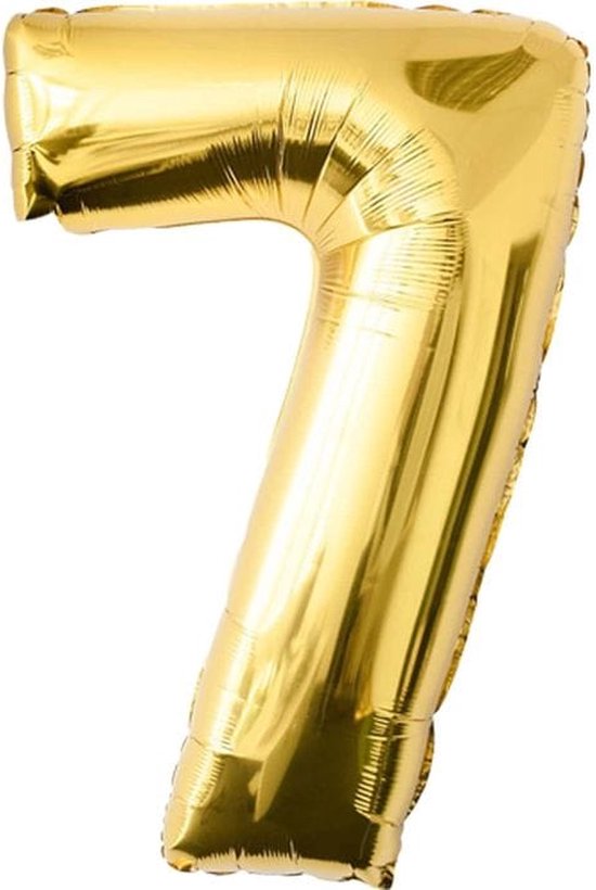 Gouden folie ballon cijfer 7 jaar 86cm inclusief rietje