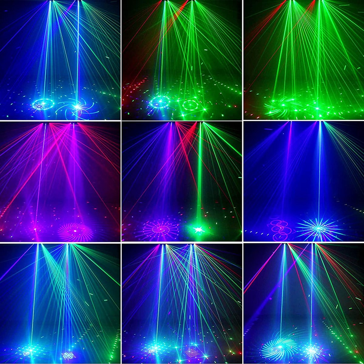 ElegaTech Lampe de scène à 9 yeux avec effets Stroboscope, Lasers et boule  disco 