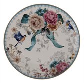 Clayre & Eef Ontbijtbord Ø 20 cm Wit Roze Porselein Rond Bloemen Bord