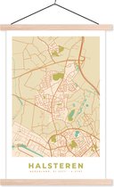 Posterhanger incl. Poster 60x90 cm - Schoolplaat - Kaart - Halsteren - Plattegrond - Vintage - Stadskaart - Textielposter - Blanke latten - Plattegrond