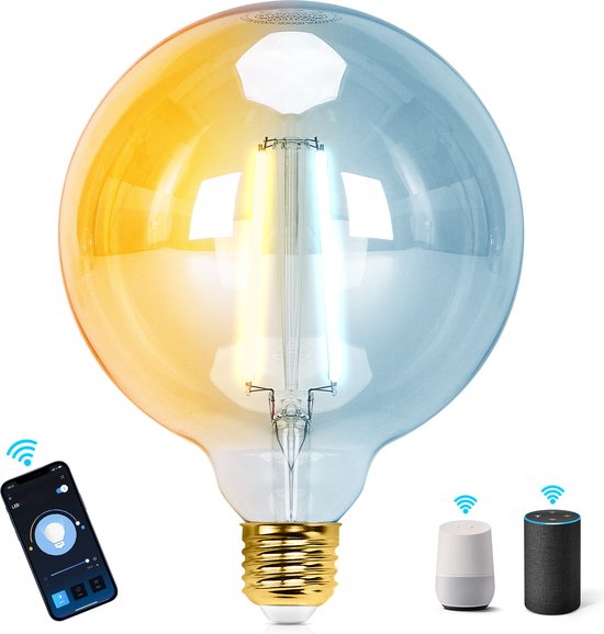 Aigostar 10YIC - Smart Lamp - LED Filament - G125 - Lichtbron E27 - 6W - Slimme verlichting - Appbesturing - Dimbaar - CCT - Warm wit licht - 6W
