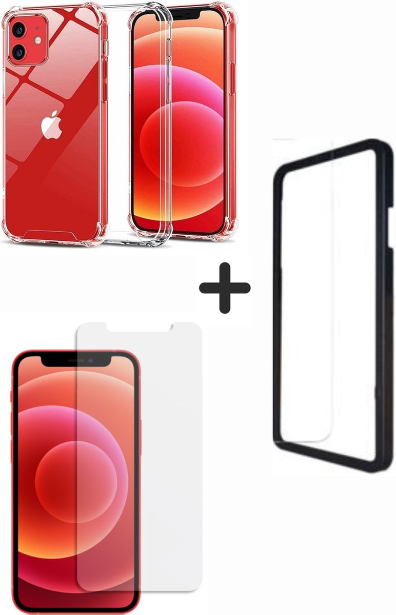 Apple iphone 12 - Hoesje + Screenprotector + framer - Transparant