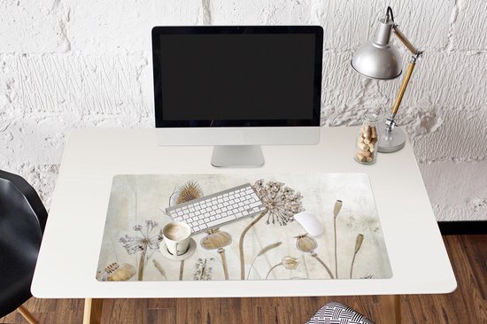 Tapis de souris XXL - Sous-main - Tapis de bureau - Fleurs - Aquarelle - Nature morte - Marron - Vintage - 100x50 cm - Tapis de souris XXL