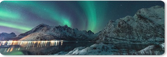 Tapis de souris XXL - Sous-main - Tapis de bureau - Aurores boréales - Berg - Neige - Vert - Ciel étoilé - Hiver - 90x30 cm - Tapis de souris XXL