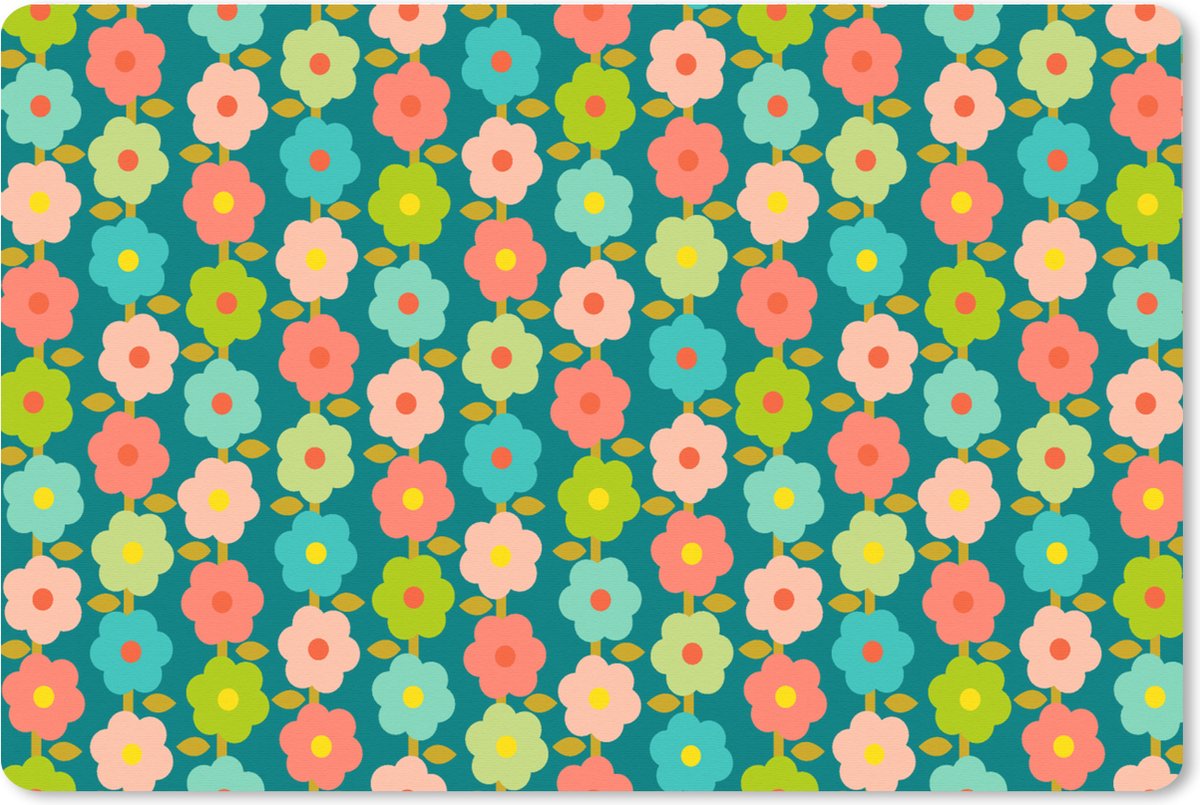 Muismat XXL 90x60 cm - Bureau onderlegger - Bureau mat Patroon - Bloemen - Retro - Jaren 70 - Bureaumat - Gaming mousepad xl - Bureaulegger groot - Computer deskmat