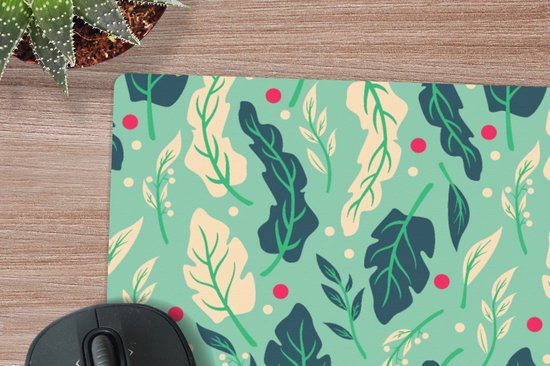 Muismat XXL - Bureau onderlegger - Bureau mat - Bladeren - Bes - Patroon - Winter - 80x60 cm - XXL muismat