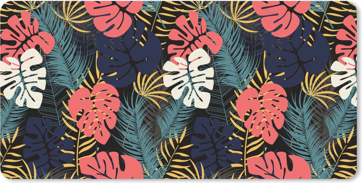 Muismat XXL 120x60 cm - Bureau onderlegger - Bureau mat Flora - Goud - Patronen - Hawaii - Tropisch - Bureaumat - Gaming mousepad xl - Bureaulegger groot - Computer deskmat