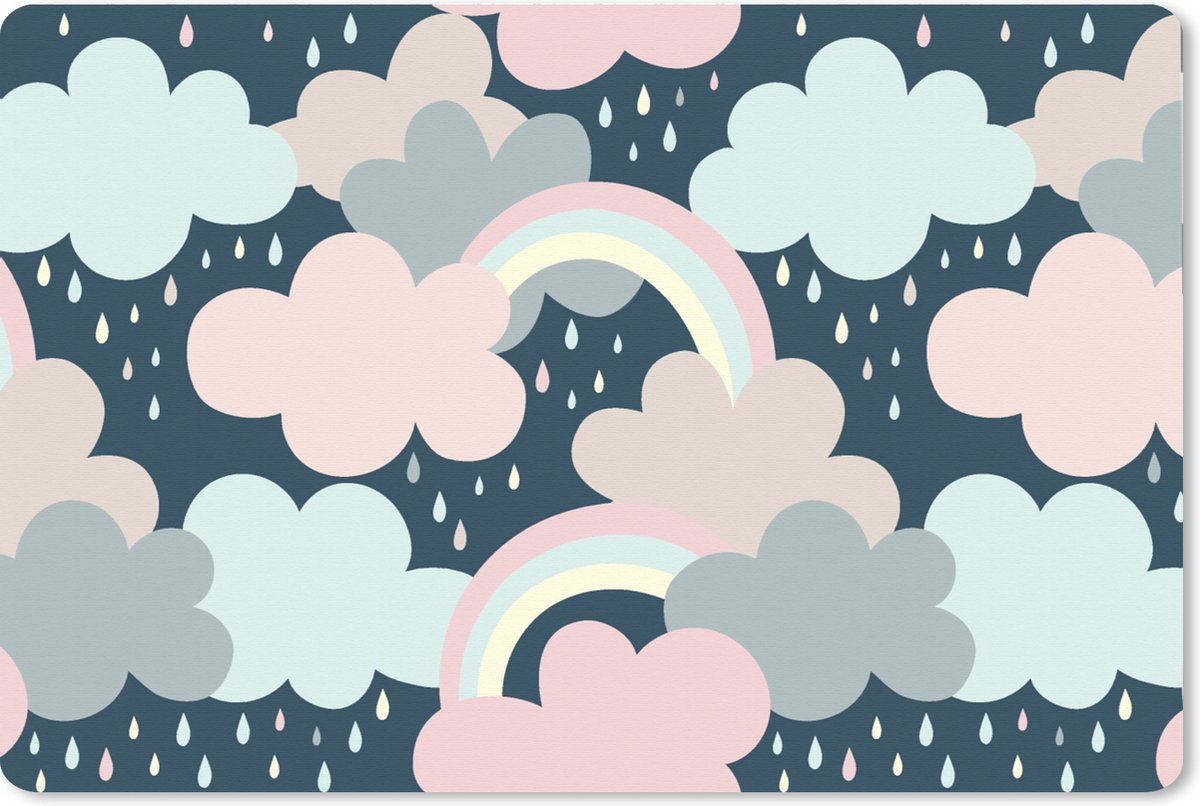 Muismat XXL 90x60 cm - Bureau onderlegger - Bureau mat Regenboog - Wolk - Regen - Kinderen - Patronen - Bureaumat - Gaming mousepad xl - Bureaulegger groot - Computer deskmat