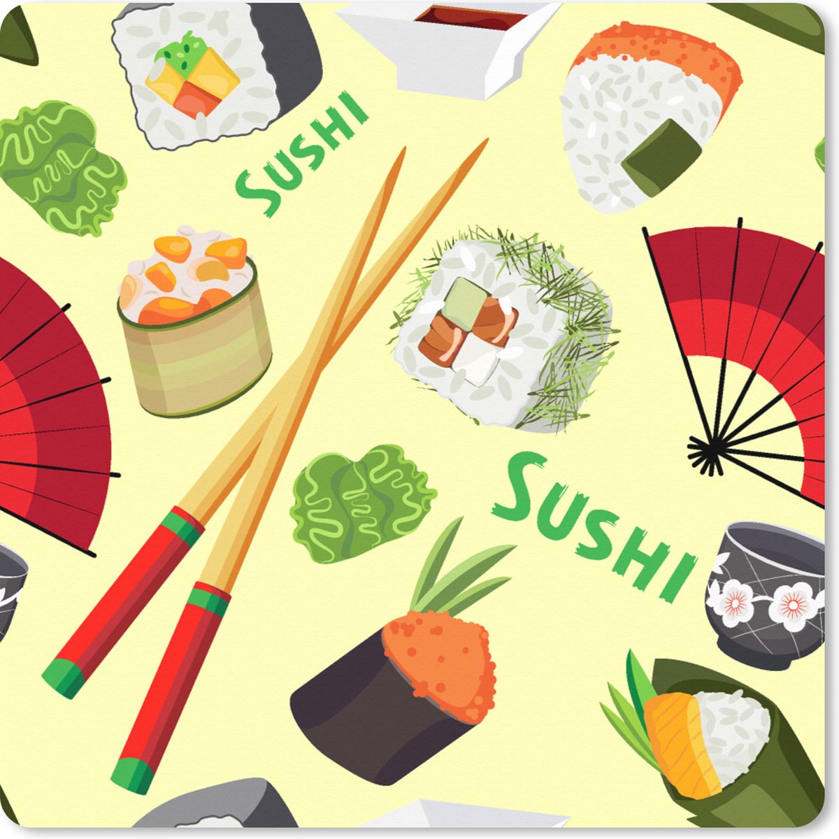 Muismat XXL 40x40 cm - Bureau onderlegger - Bureau mat Sushi - Japan - Patronen - Bureaumat - Gaming mousepad xl - Bureaulegger groot - Computer deskmat