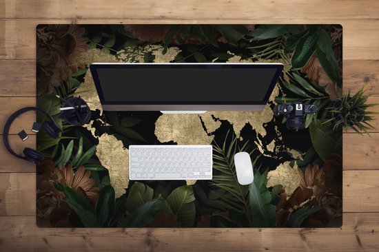 Tapis de souris XXL - Sous-main - Tapis de bureau - Carte du Wereldkaart - Vintage - Plantes - 120x80 cm - Tapis de souris XXL